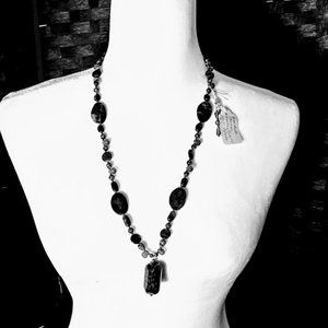 *QUARTZ & OBSIDIAN NECKLACE*W/EARRINGS*BOHEMIAN*NATIVE*GOTHIC*HAND MADE*